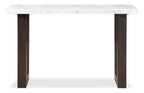 Table de canapé moderne 48 po – Aspect marbre blanc et gris avec pieds en bois brun