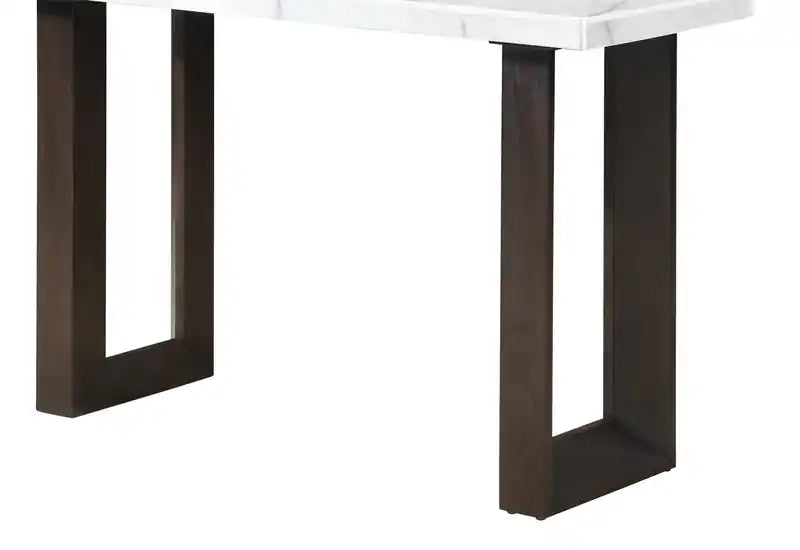 Table de canapé moderne 48 po – Aspect marbre blanc et gris avec pieds en bois brun
