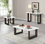 Table de canapé moderne 48 po – Aspect marbre blanc et gris avec pieds en bois brun