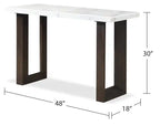 Table de canapé moderne 48 po – Aspect marbre blanc et gris avec pieds en bois brun