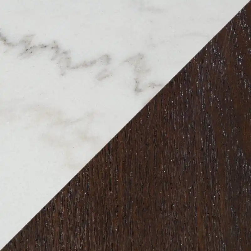 Table de canapé moderne 48 po – Aspect marbre blanc et gris avec pieds en bois brun