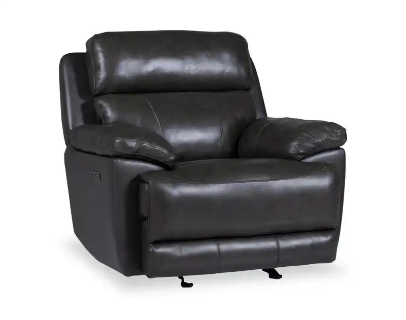 Sorrento 42 Genuine Leather Power Reclining Chair with USB Port - Charcoal Grey
