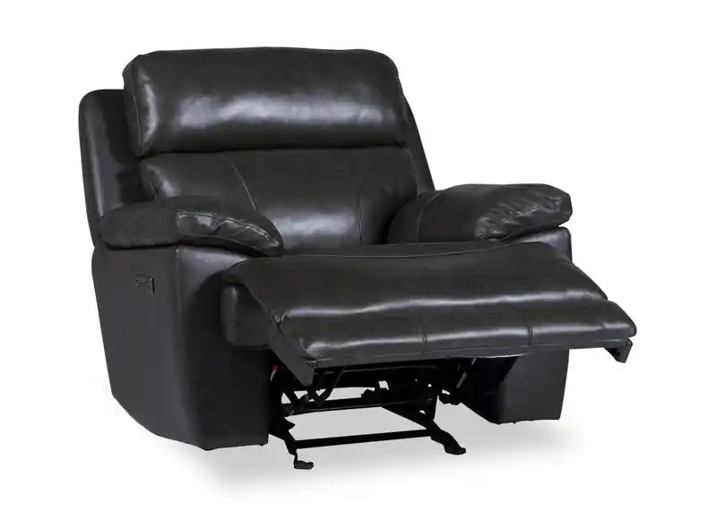 Fauteuil inclinable électrique en cuir véritable Sorrento 42 avec port USB - Gris anthracite