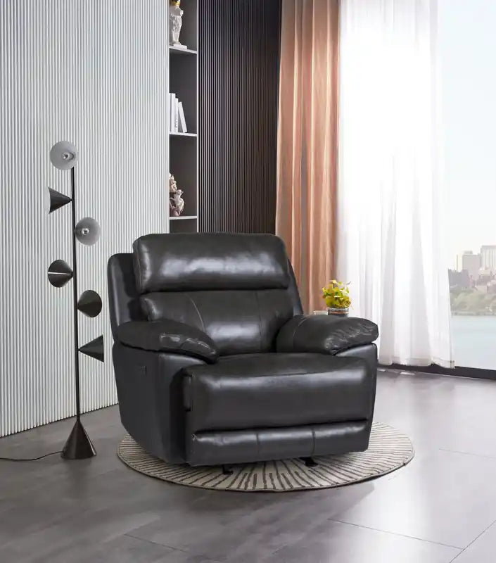 Fauteuil inclinable électrique en cuir véritable Sorrento 42 avec port USB - Gris anthracite
