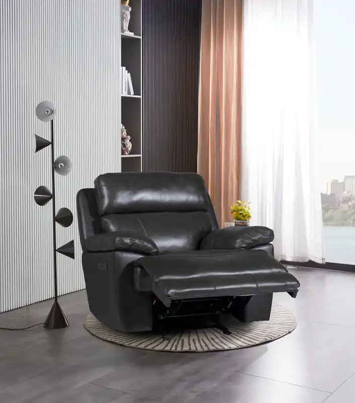 Fauteuil inclinable électrique en cuir véritable Sorrento 42 avec port USB - Gris anthracite