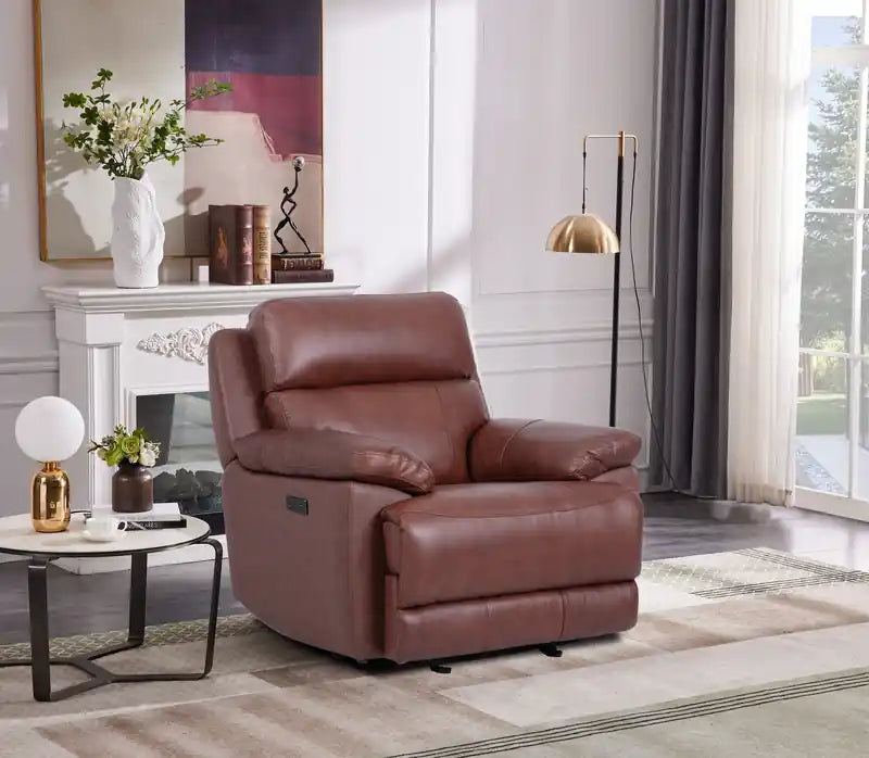 Fauteuil inclinable électrique en cuir véritable Sorrento 42 avec port USB - Gris anthracite
