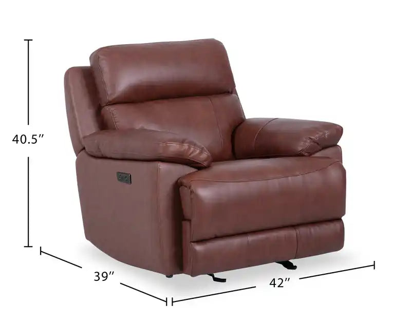 Fauteuil inclinable électrique en cuir véritable Sorrento 42 avec port USB - Gris anthracite