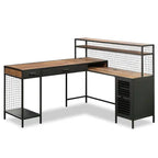 Tayla 60.67 L-Shaped Office Desk with 2-Drawers & Cabinet - Vintage Oak & Black
