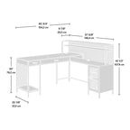 Bureau d'angle en L de 154 cm avec 2 tiroirs et armoire – Chêne vintage et noir